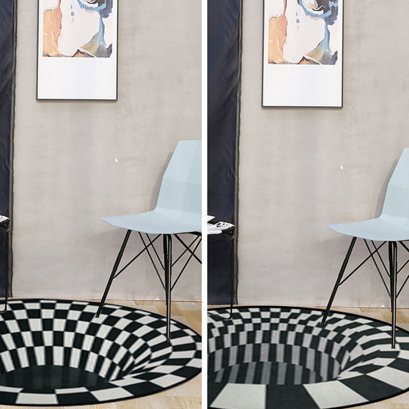 Lisslune | Creepy Hole 3D Illusion Rug Black and White Modern Rug Polypropylene Pet-Friendly Antiskid Dirt-Resistant Rug for Living Room