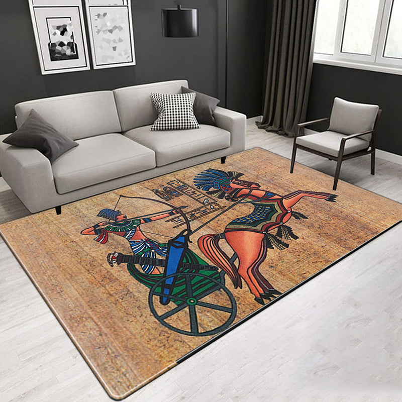 Lisslune | Novelty Living Room Rug Multicolored Tribal Figures Print Rug Synthetic Pet Friendly Non-Slip Back Washable Rug