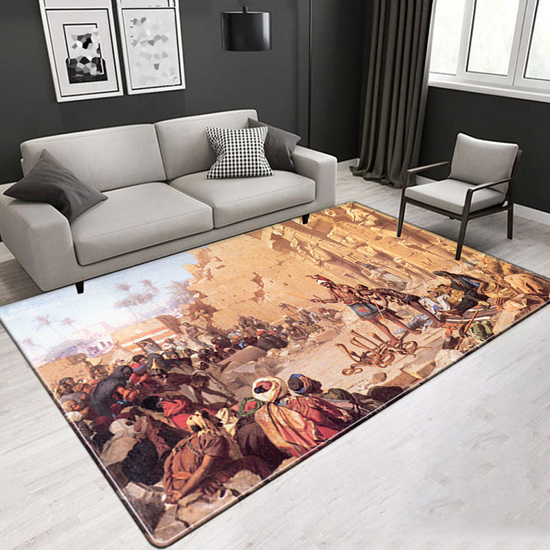 Lisslune | Novelty Living Room Rug Multicolored Tribal Figures Print Rug Synthetic Pet Friendly Non-Slip Back Washable Rug