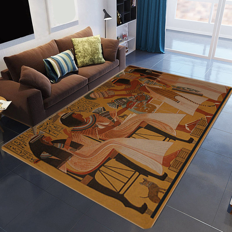 Lisslune | Novelty Living Room Rug Multicolored Tribal Figures Print Rug Synthetic Pet Friendly Non-Slip Back Washable Rug