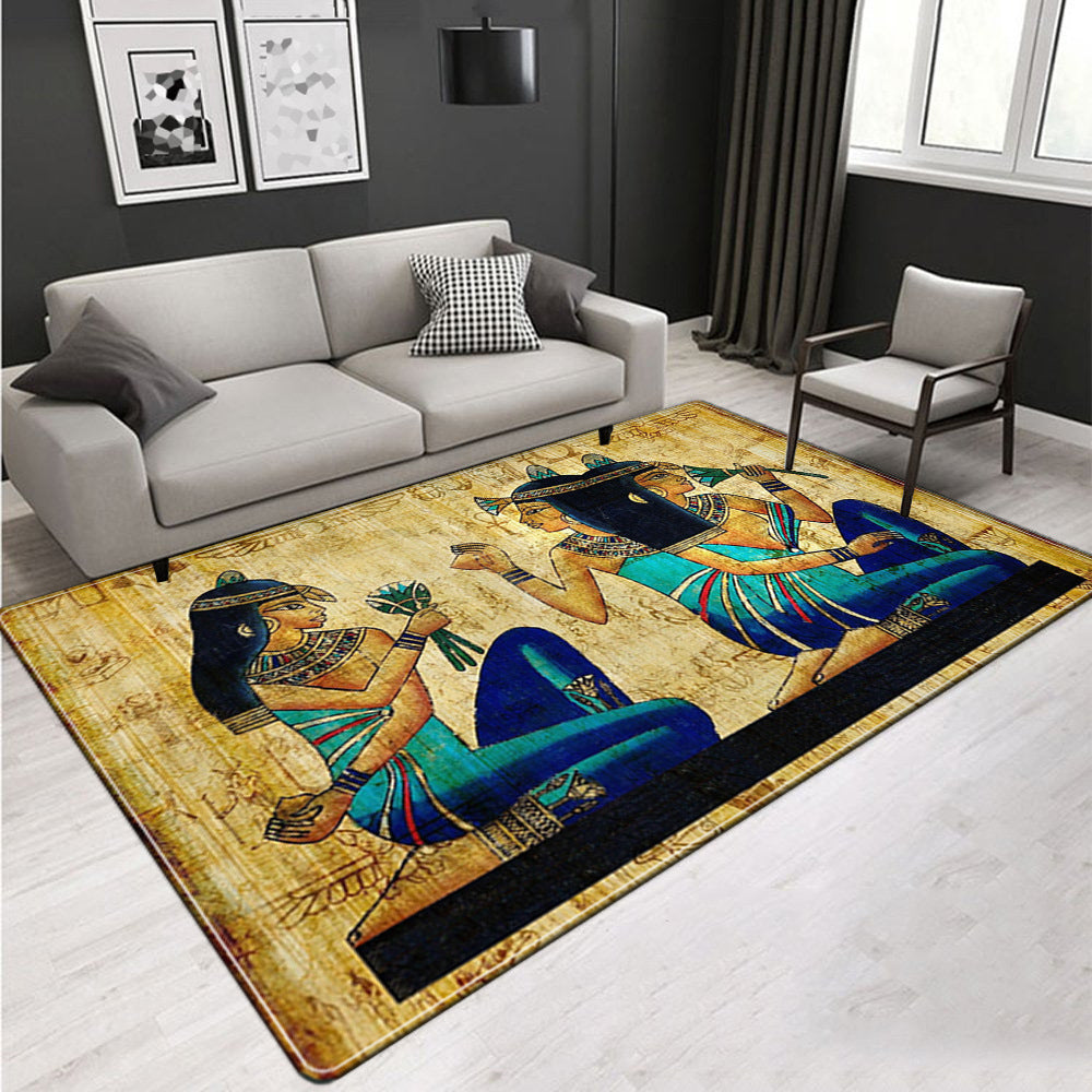 Lisslune | Novelty Living Room Rug Multicolored Tribal Figures Print Rug Synthetic Pet Friendly Non-Slip Back Washable Rug