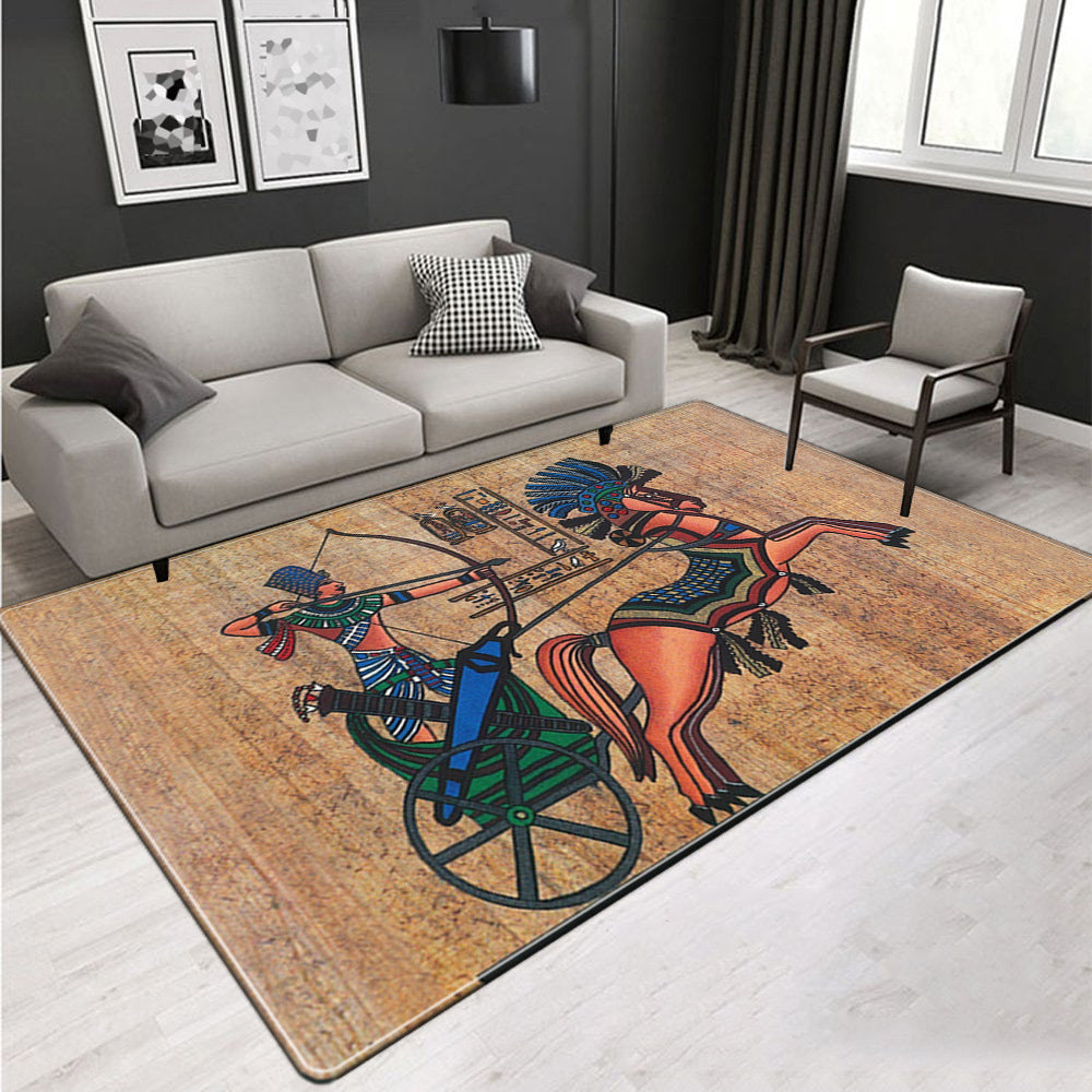 Lisslune | Novelty Living Room Rug Multicolored Tribal Figures Print Rug Synthetic Pet Friendly Non-Slip Back Washable Rug