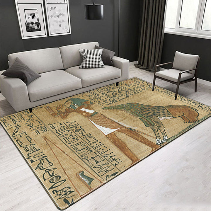 Lisslune | Novelty Living Room Rug Multicolored Tribal Figures Print Rug Synthetic Pet Friendly Non-Slip Back Washable Rug