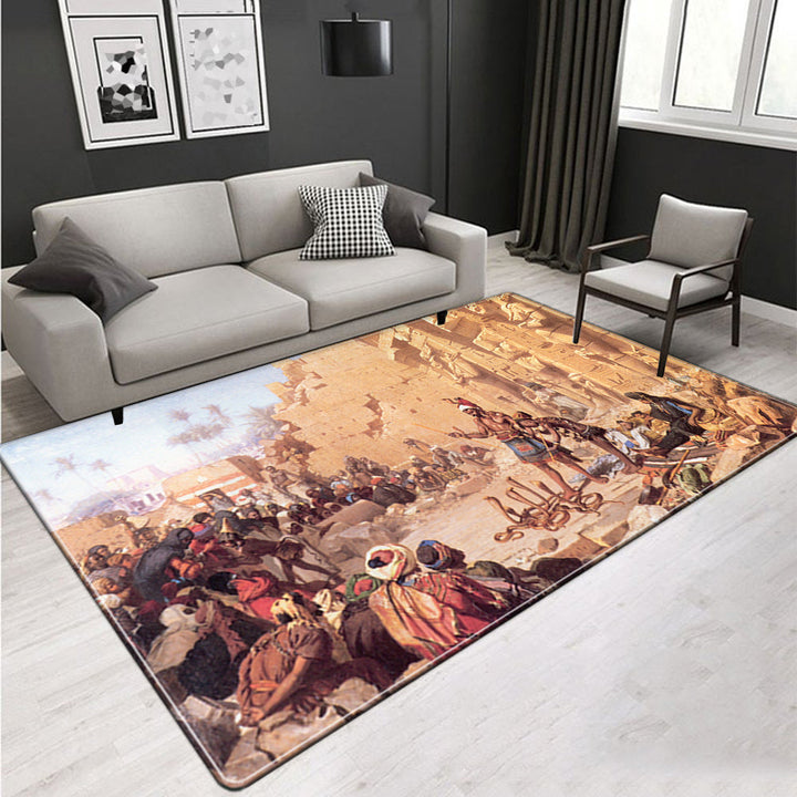 Lisslune | Novelty Living Room Rug Multicolored Tribal Figures Print Rug Synthetic Pet Friendly Non-Slip Back Washable Rug