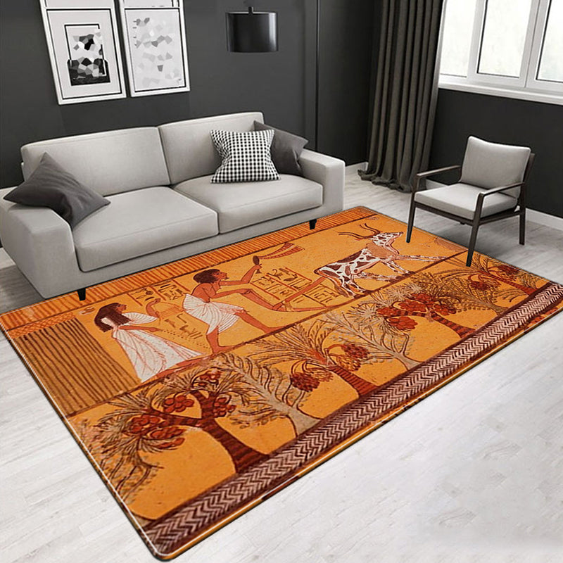 Lisslune | Novelty Living Room Rug Multicolored Tribal Figures Print Rug Synthetic Pet Friendly Non-Slip Back Washable Rug