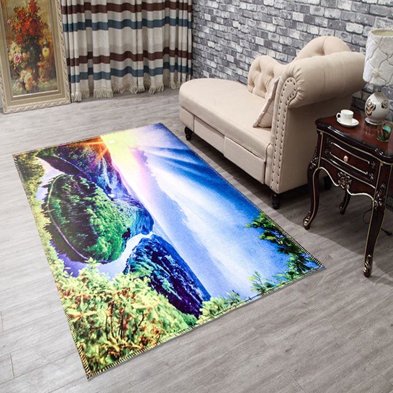 Lisslune | Amazing Multicolor Natural Landscape Carpet Polyester Modern Carpet Stain Resistant Washable Non-Slip Back Carpet for Family Room