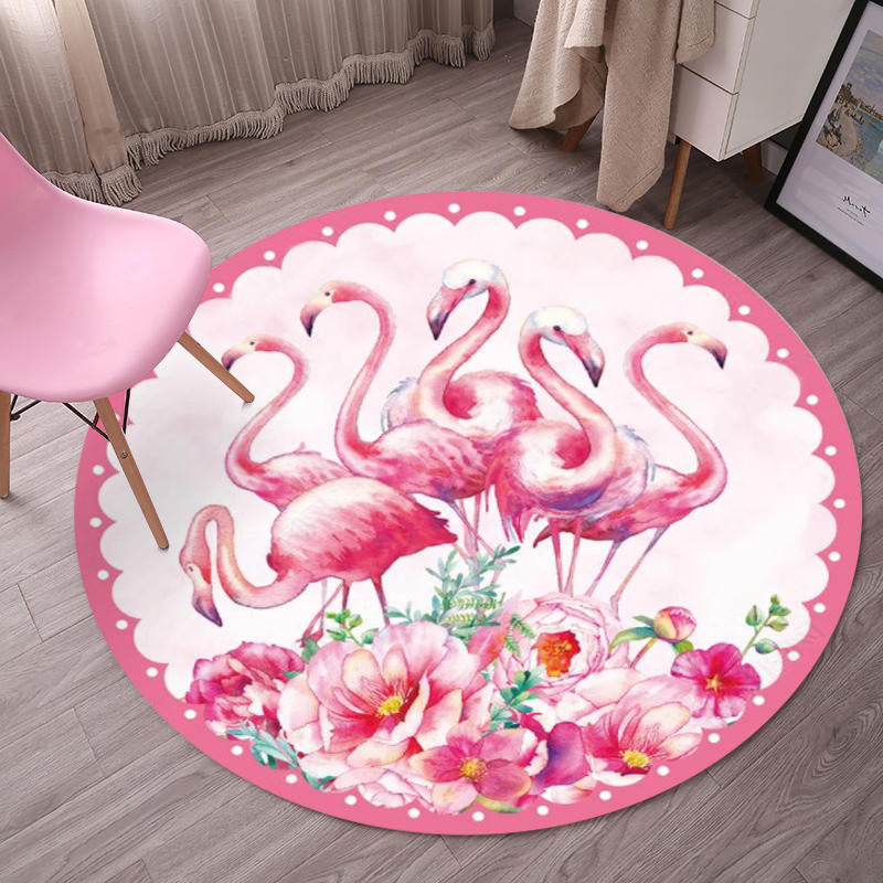 Lisslune | Tropical Flamingo Rug Multicolor Synthetic Rug Washable Non-Slip Backing Pet Friendly Rug for Living Room