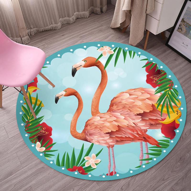 Lisslune | Tropical Flamingo Rug Multicolor Synthetic Rug Washable Non-Slip Backing Pet Friendly Rug for Living Room
