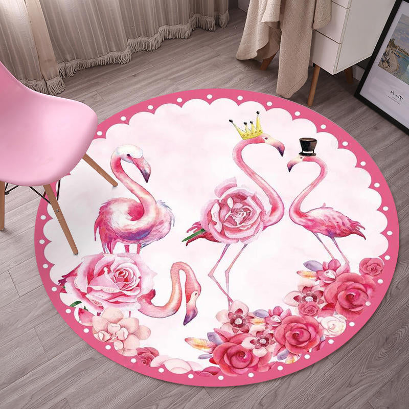 Lisslune | Tropical Flamingo Rug Multicolor Synthetic Rug Washable Non-Slip Backing Pet Friendly Rug for Living Room
