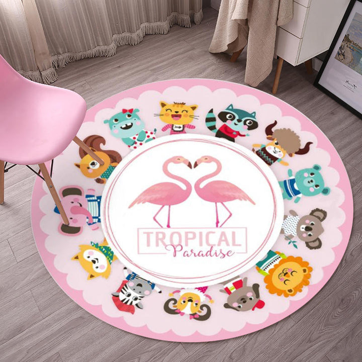 Lisslune | Tropical Flamingo Rug Multicolor Synthetic Rug Washable Non-Slip Backing Pet Friendly Rug for Living Room