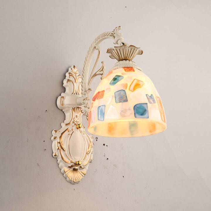 Lisslune | White Wall Lamp Traditional Tiffany Glass Bell Shade Wall Light for Hallway