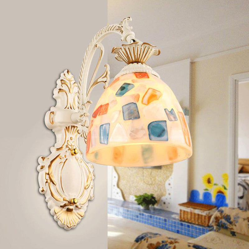 Lisslune | White Wall Lamp Traditional Tiffany Glass Bell Shade Wall Light for Hallway