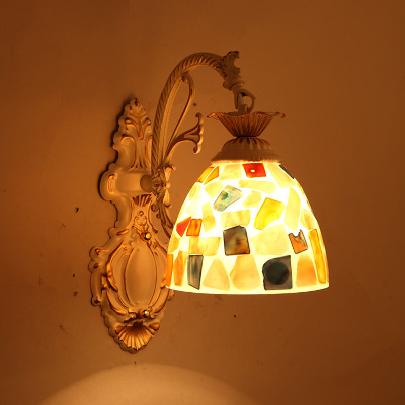 Lisslune | White Wall Lamp Traditional Tiffany Glass Bell Shade Wall Light for Hallway