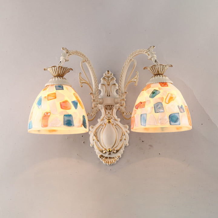 Lisslune | White Wall Lamp Traditional Tiffany Glass Bell Shade Wall Light for Hallway