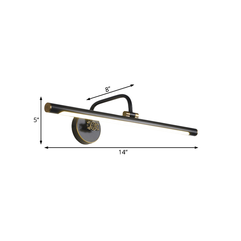 Skørter | Black/Antique Brass LED Wall Light Traditional Metal Linear Make-Up Lighting in White/Warm/Natural Light, 14"/18"/23" B