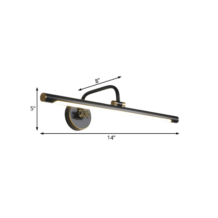 Skørter | Black/Antique Brass LED Wall Light Traditional Metal Linear Make-Up Lighting in White/Warm/Natural Light, 14"/18"/23" B