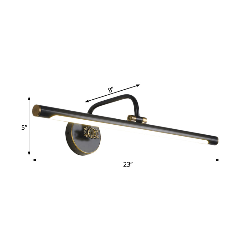 Skørter | Black/Antique Brass LED Wall Light Traditional Metal Linear Make-Up Lighting in White/Warm/Natural Light, 14"/18"/23" B