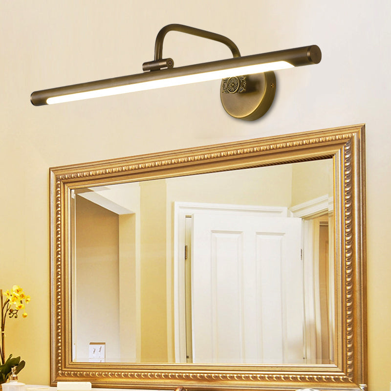 Skørter | Black/Antique Brass LED Wall Light Traditional Metal Linear Make-Up Lighting in White/Warm/Natural Light, 14"/18"/23" B