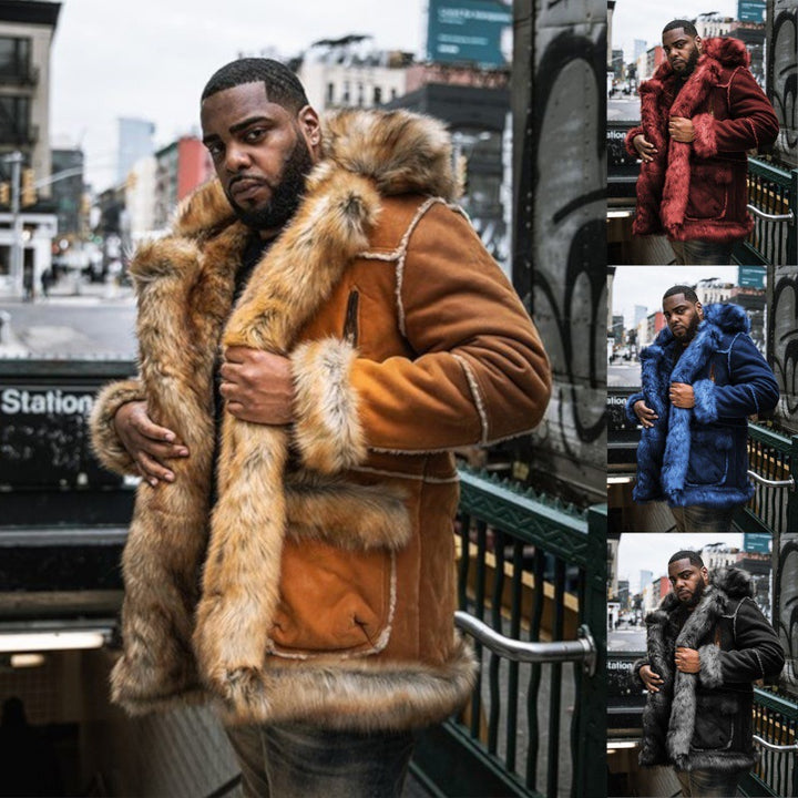 Men's lambskin jacket with luxurious synthetic fur collar and sturdy seams Lisslune