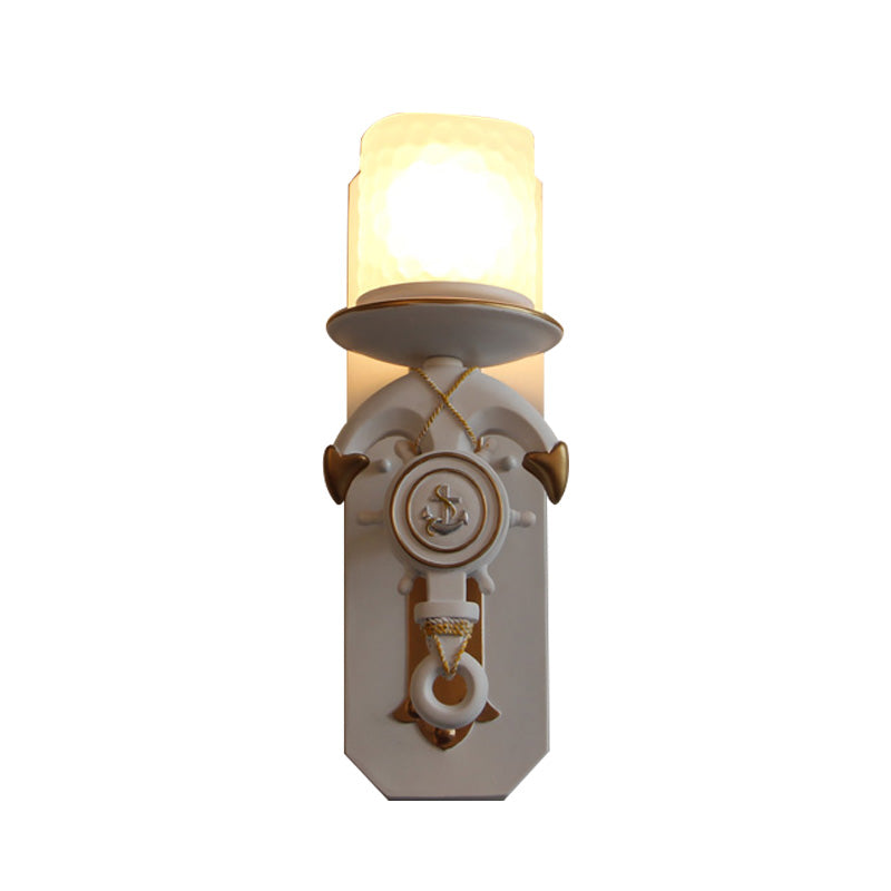 Skørter | 1 Main Indoor Wall Lamp Nautical Style Blue/White Wall Lighting with Cylinder Opal Glass Shade and Anchor Design
