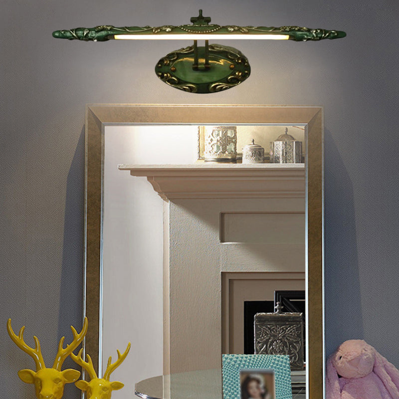 Skørter | 19.5"/23.5"/26" Width Green Elongated Wall Lamp Classic Metal LED Bathroom Wall Light Lamp, White/Warm Light
