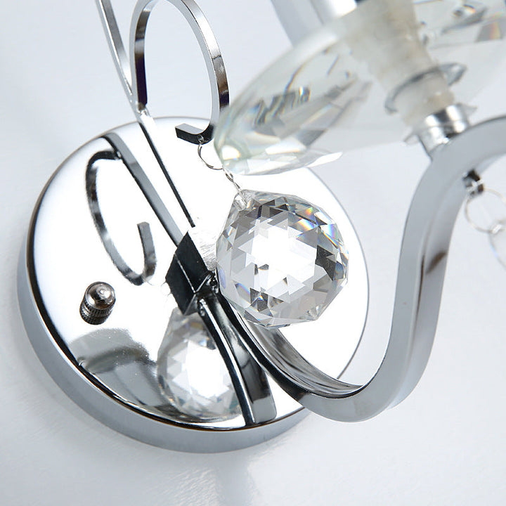 Lisslune | Chrome Cylinder Wall Lamp Modernist 1 Bulb Clear Crystal Wall Lighting with Orbit Drops