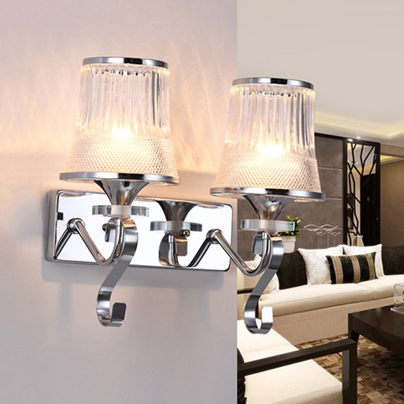 Lisslune | Vintage Style Bell Wall Light Clear Glass 2 Lights Bedroom Gold Finish Wall Lamp with Crystal Accent