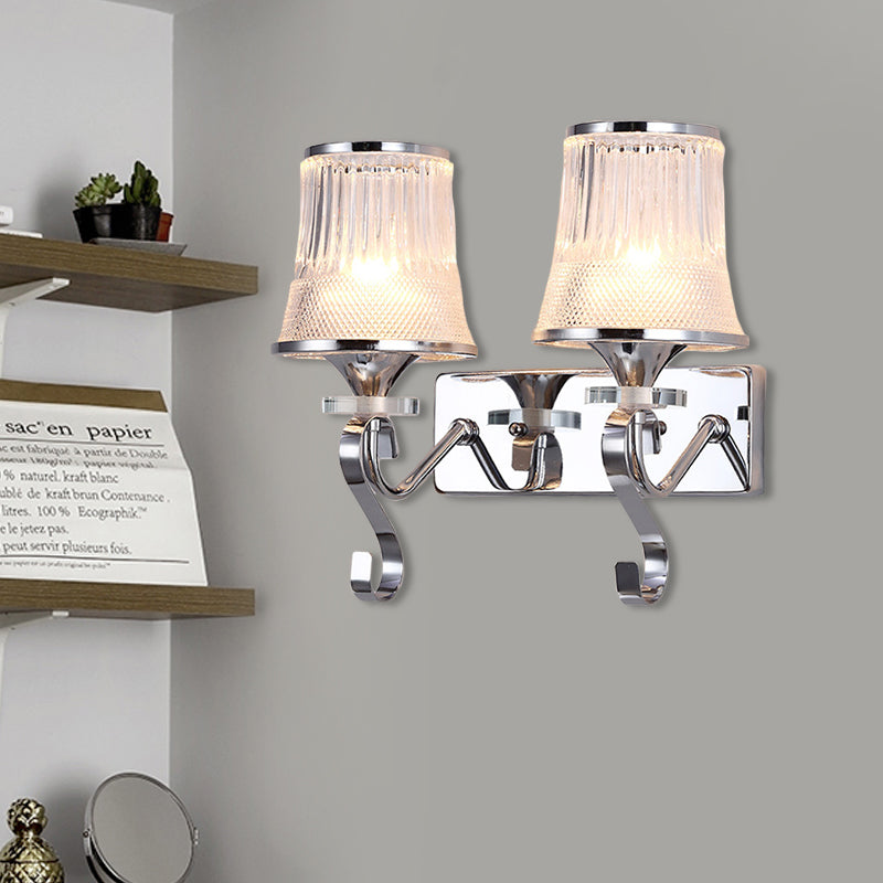 Lisslune | Vintage Style Bell Wall Light Clear Glass 2 Lights Bedroom Gold Finish Wall Lamp with Crystal Accent