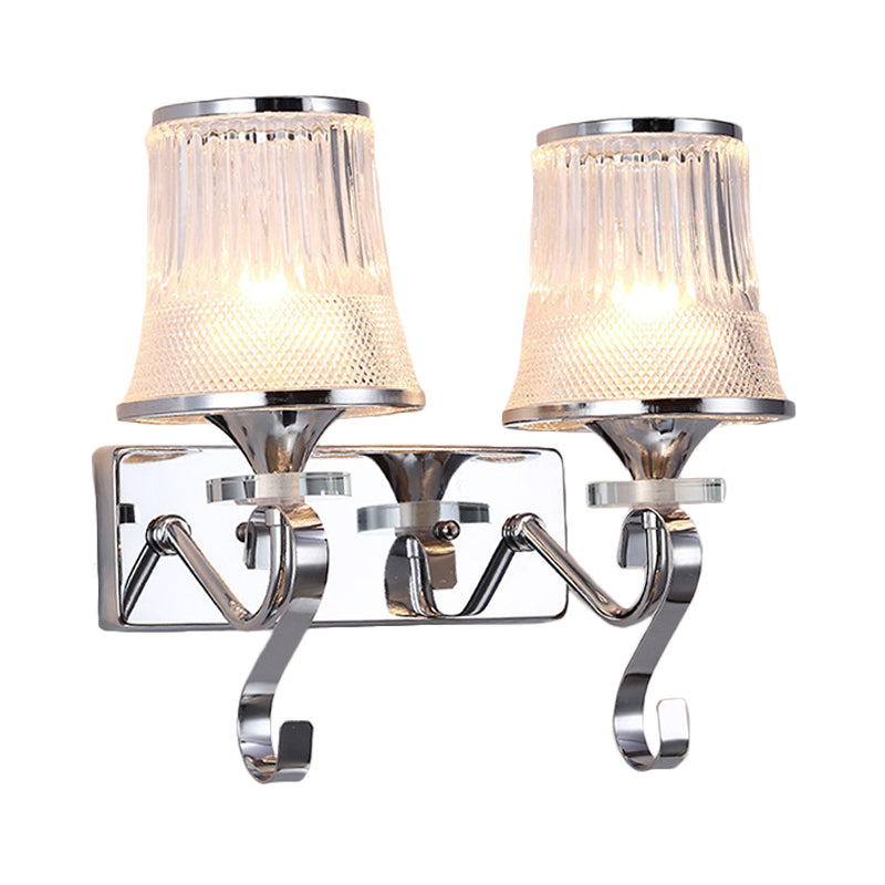 Lisslune | Vintage Style Bell Wall Light Clear Glass 2 Lights Bedroom Gold Finish Wall Lamp with Crystal Accent