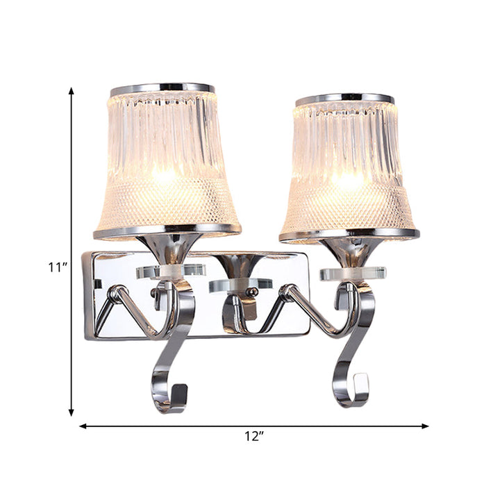 Lisslune | Vintage Style Bell Wall Light Clear Glass 2 Lights Bedroom Gold Finish Wall Lamp with Crystal Accent