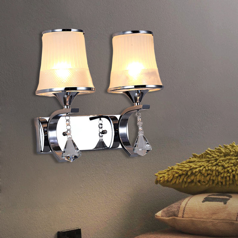 Lisslune | Vintage Style Bell Wall Light Clear Glass 2 Lights Bedroom Gold Finish Wall Lamp with Crystal Accent