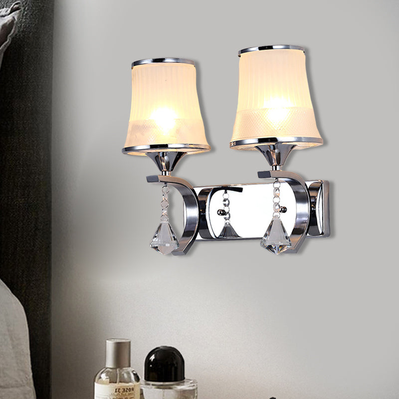 Lisslune | Vintage Style Bell Wall Light Clear Glass 2 Lights Bedroom Gold Finish Wall Lamp with Crystal Accent