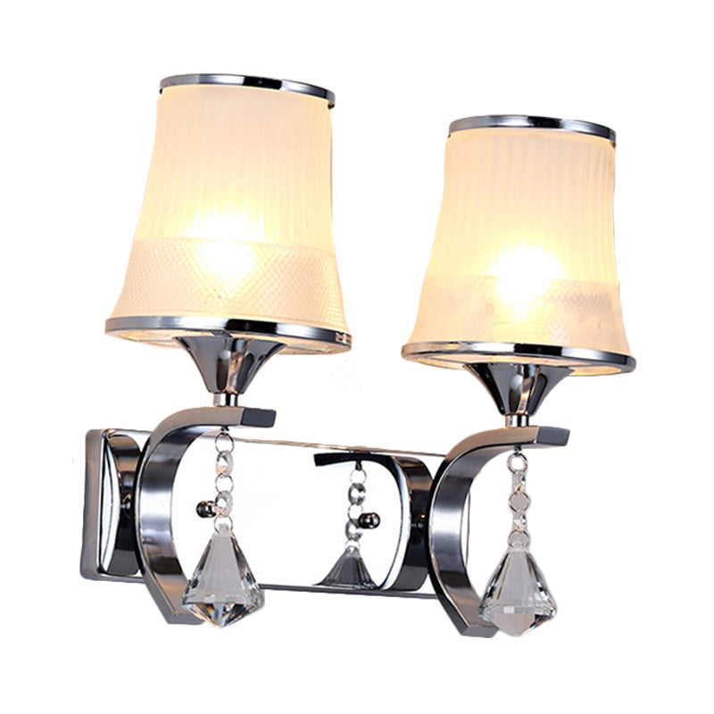 Lisslune | Vintage Style Bell Wall Light Clear Glass 2 Lights Bedroom Gold Finish Wall Lamp with Crystal Accent