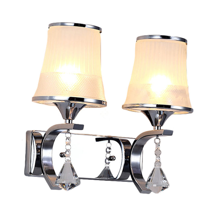 Lisslune | Vintage Style Bell Wall Light Clear Glass 2 Lights Bedroom Gold Finish Wall Lamp with Crystal Accent