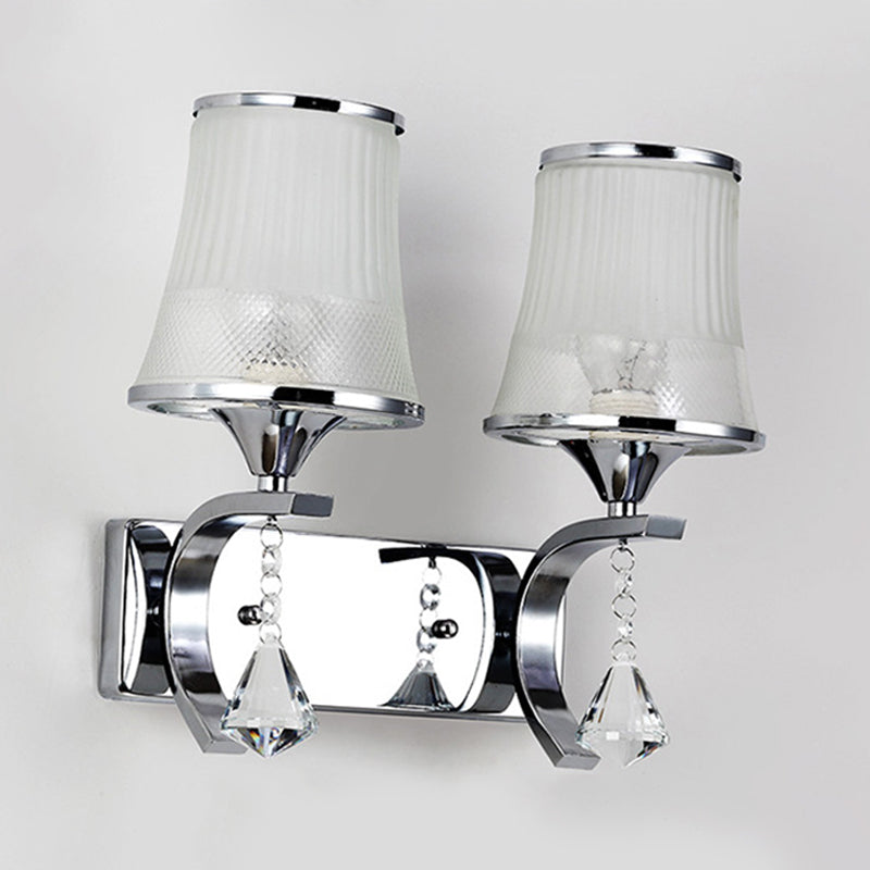 Lisslune | Vintage Style Bell Wall Light Clear Glass 2 Lights Bedroom Gold Finish Wall Lamp with Crystal Accent