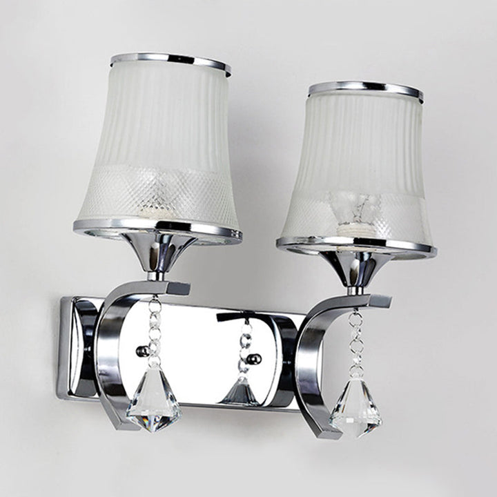 Lisslune | Vintage Style Bell Wall Light Clear Glass 2 Lights Bedroom Gold Finish Wall Lamp with Crystal Accent