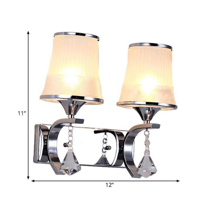 Lisslune | Vintage Style Bell Wall Light Clear Glass 2 Lights Bedroom Gold Finish Wall Lamp with Crystal Accent