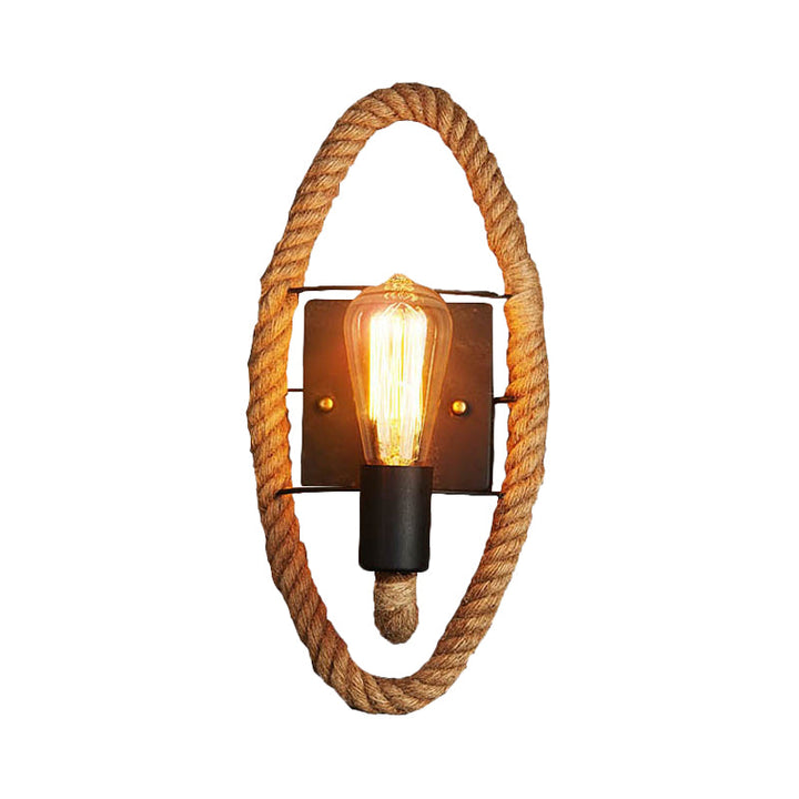 Lisslune | 1-Head Rope Wall Lamp Loft Style Black Finish Round/Oval Hall Metal Wall Mount Lighting with Exposed Bulb