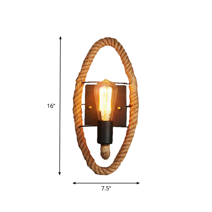 Lisslune | 1-Head Rope Wall Lamp Loft Style Black Finish Round/Oval Hall Metal Wall Mount Lighting with Exposed Bulb