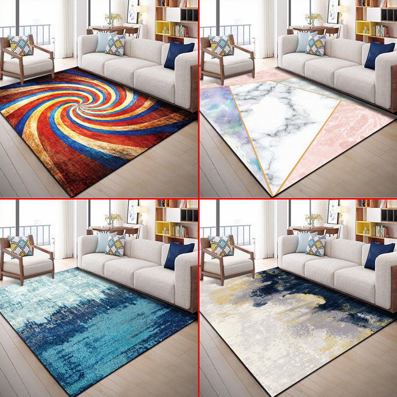Lisslune | Multi Color Geometric Graphic Rug Polypropylene Novelty Rug Machine Washable Non-Slip Stain Resistant Rug for Large Room