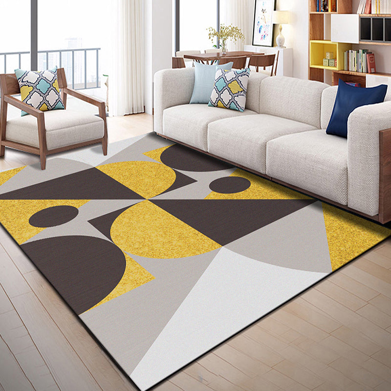 Lisslune | Multi Color Geometric Graphic Rug Polypropylene Novelty Rug Machine Washable Non-Slip Stain Resistant Rug for Large Room