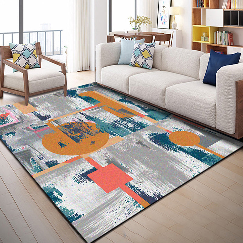 Lisslune | Multi Color Geometric Graphic Rug Polypropylene Novelty Rug Machine Washable Non-Slip Stain Resistant Rug for Large Room