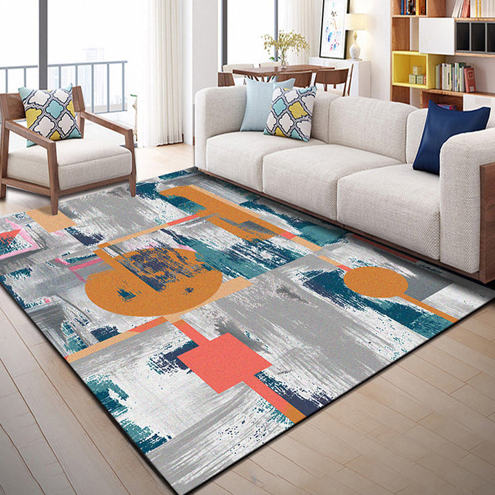 Lisslune | Multi Color Geometric Graphic Rug Polypropylene Novelty Rug Machine Washable Non-Slip Stain Resistant Rug for Large Room