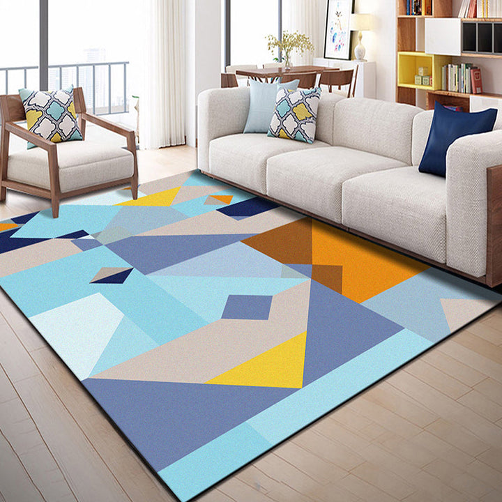 Lisslune | Multi Color Geometric Graphic Rug Polypropylene Novelty Rug Machine Washable Non-Slip Stain Resistant Rug for Large Room