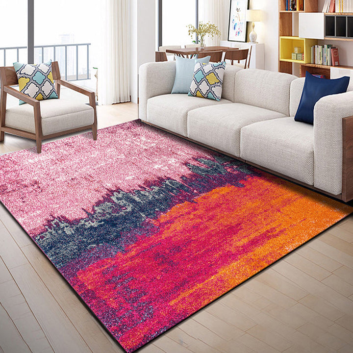 Lisslune | Multi Color Geometric Graphic Rug Polypropylene Novelty Rug Machine Washable Non-Slip Stain Resistant Rug for Large Room