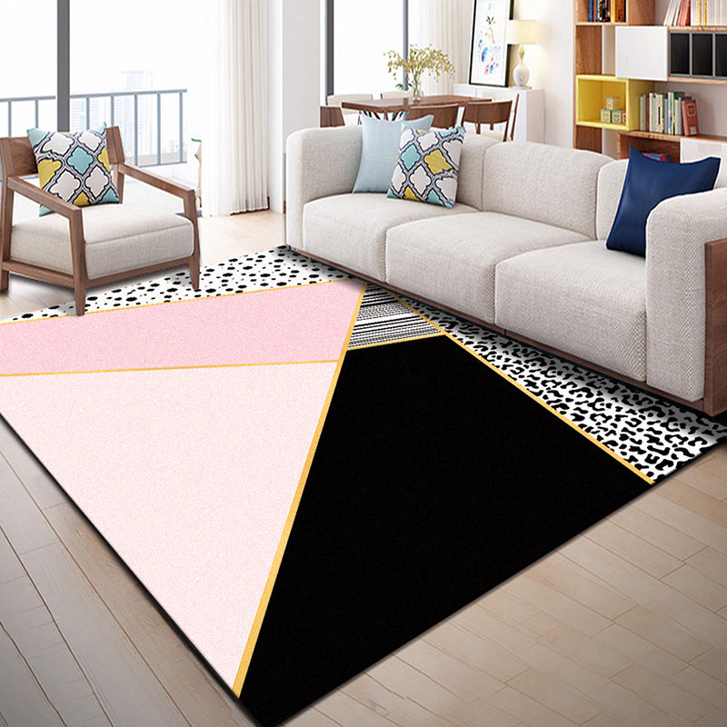 Lisslune | Multi Color Geometric Graphic Rug Polypropylene Novelty Rug Machine Washable Non-Slip Stain Resistant Rug for Large Room