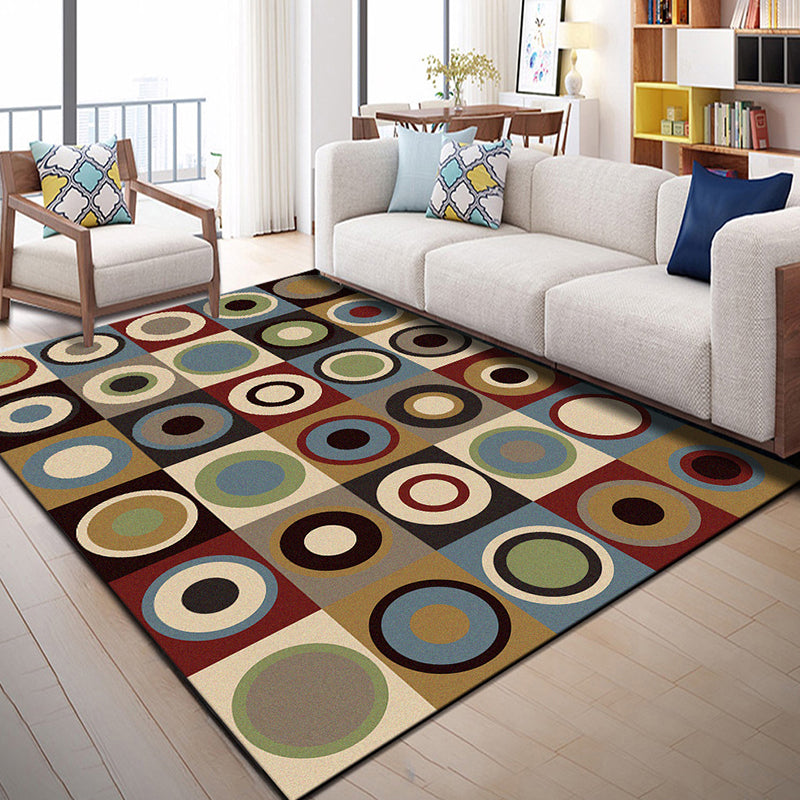 Lisslune | Multi Color Geometric Graphic Rug Polypropylene Novelty Rug Machine Washable Non-Slip Stain Resistant Rug for Large Room