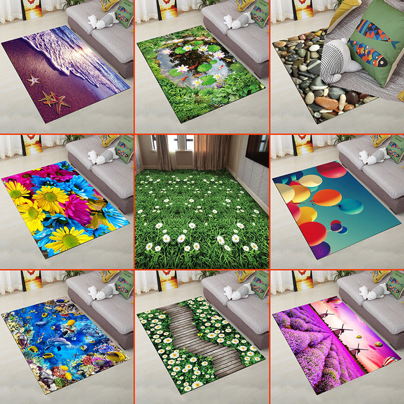 Lisslune | Personality Scandinavian Carpet Multi Colors 3D Print Scenery Carpet Washable Non-slip Stain-resistant Rug for Home