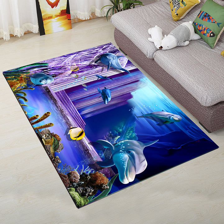 Lisslune | Personality Scandinavian Carpet Multi Colors 3D Print Scenery Carpet Washable Non-slip Stain-resistant Rug for Home