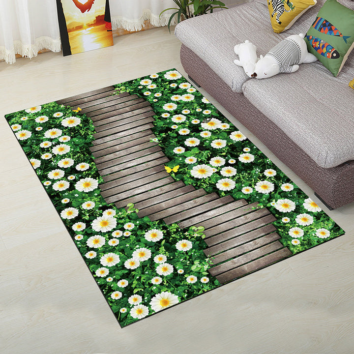 Lisslune | Personality Scandinavian Carpet Multi Colors 3D Print Scenery Carpet Washable Non-slip Stain-resistant Rug for Home